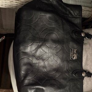 Coach Embossed Black Leather Shoulder Bag